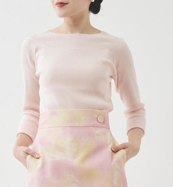 TIARA「プチフリルボートネックリブニット」|ニット・セーター|ピンク