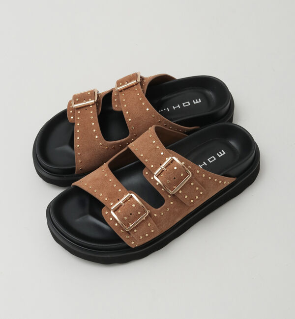 SOFFITTO「【MOHI/モヒ】スエード ダブルベルト スタッズ サンダル 12RD22-108-AF」|サンダル|キャメル