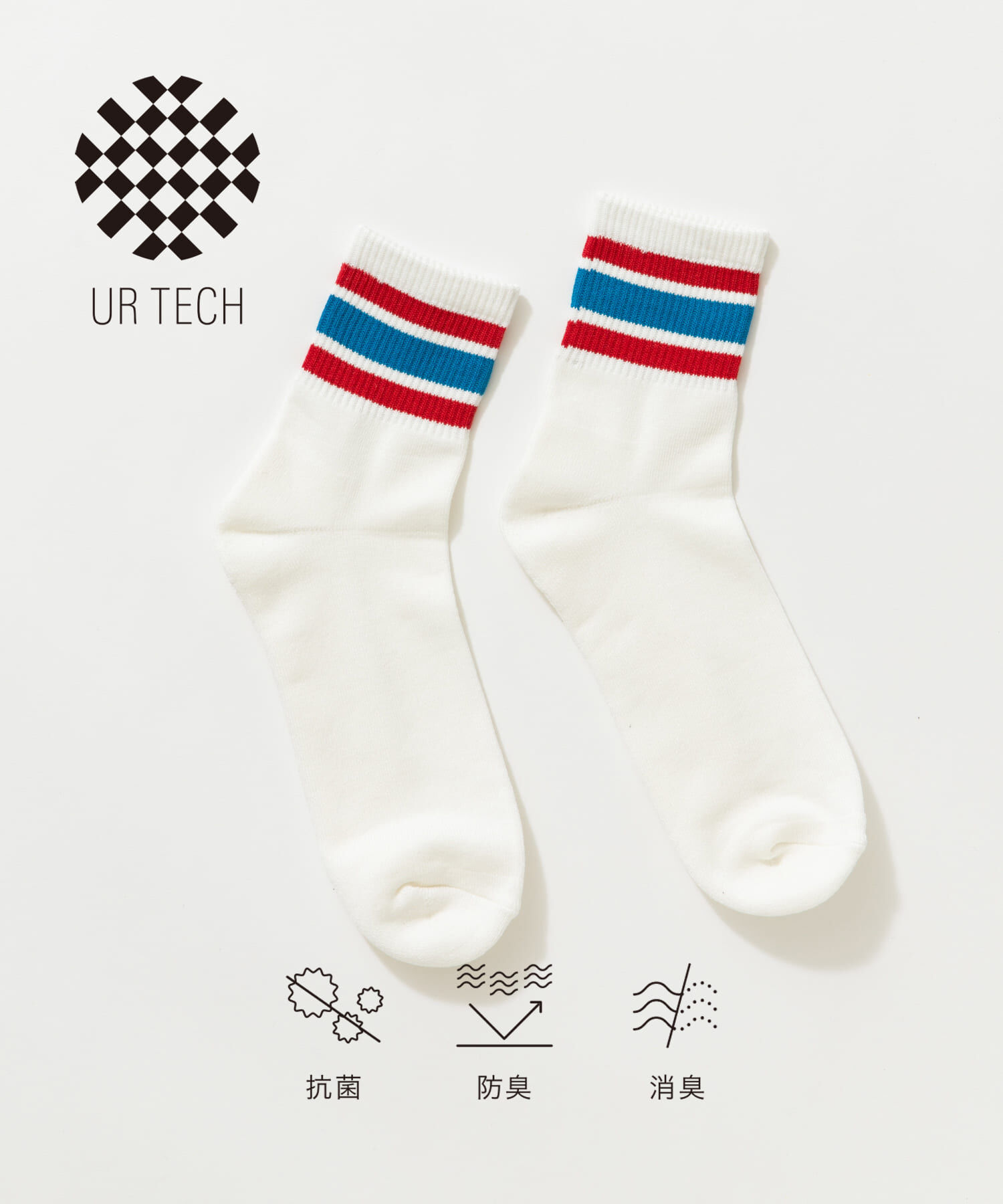 URBAN RESEARCH「『UR TECH』ラインショートソックス」|ソックス|ブルー