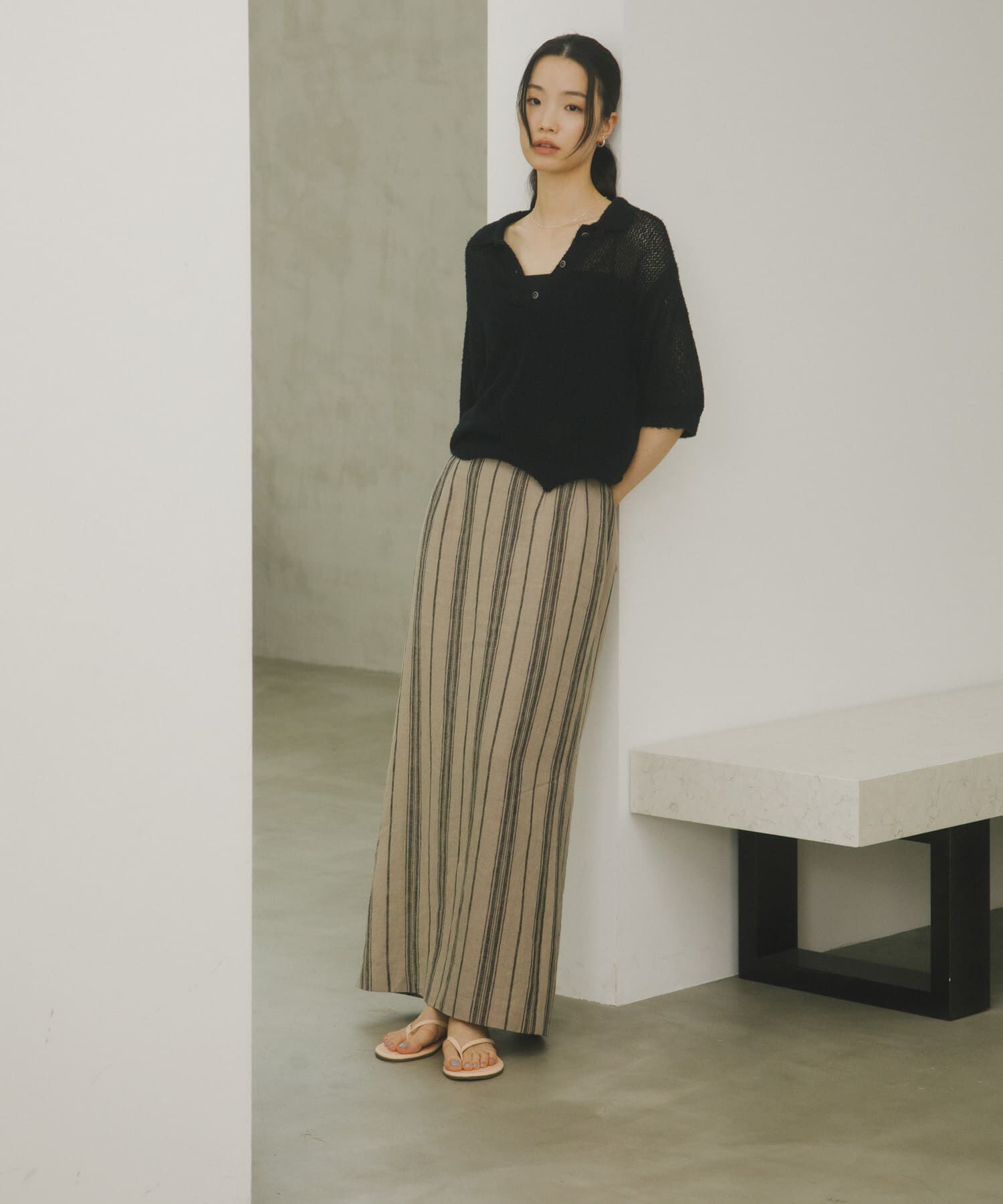 URBAN RESEARCH DOORS「Linen Stripe I-Line Skirt」|スカート|
