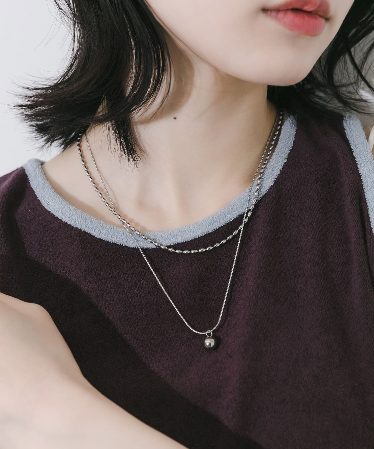 SMELLY「ステンレスボールトップレイヤードネックレス」|ネックレス|シルバー