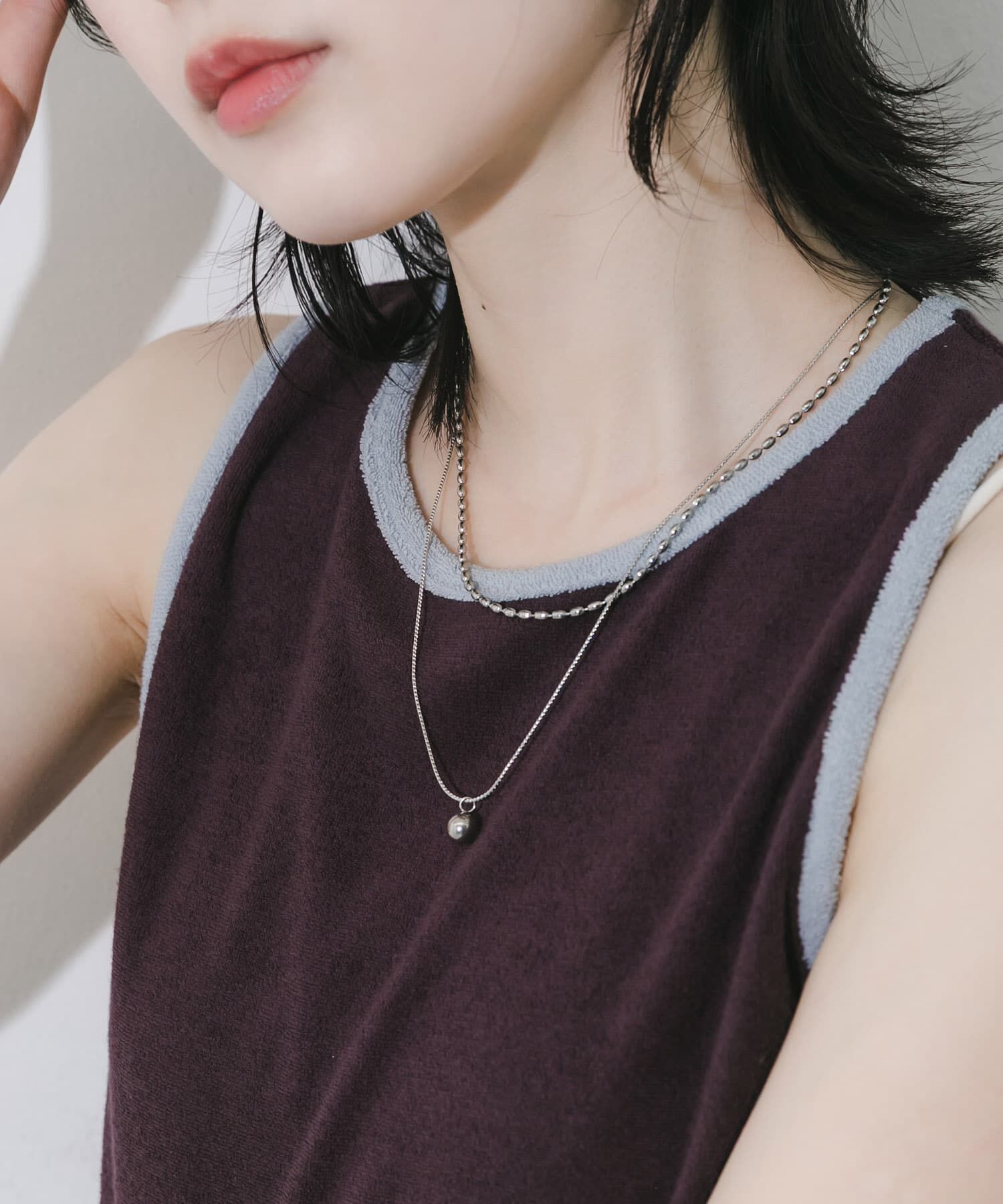 SMELLY「ステンレスボールトップレイヤードネックレス」|ネックレス|