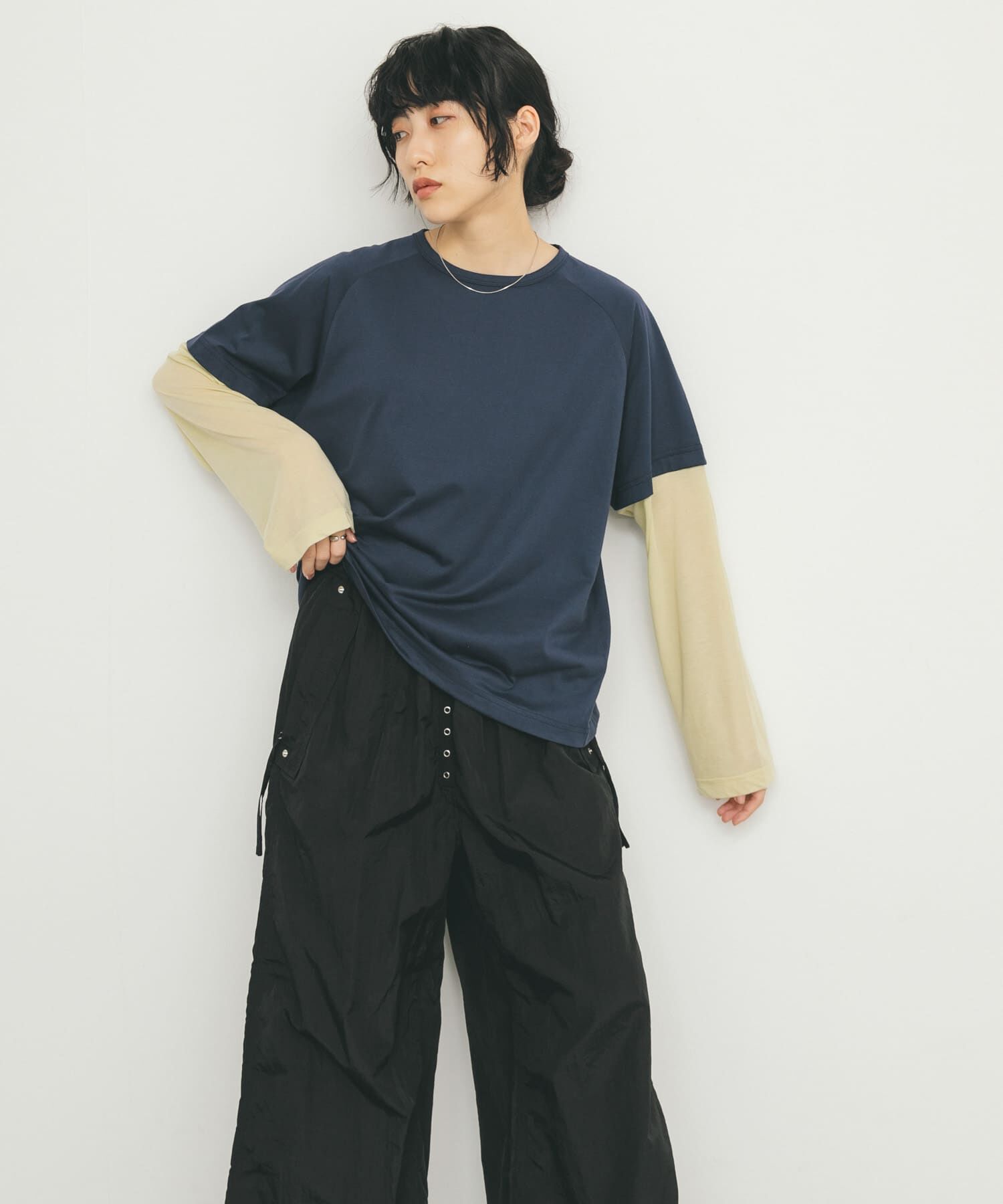  「シアースイッチングラグランTEE」|Tシャツ・カットソー|ネイビー