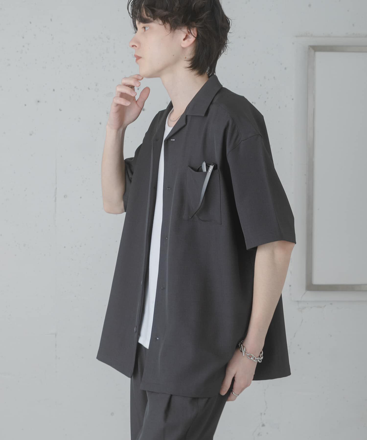 SENSE OF PLACE by URBAN RESEARCH「『速乾』ドライタッチオープンカラールーズショートスリーブシャツ」|シャツ・ブラウス|チャコールグレー