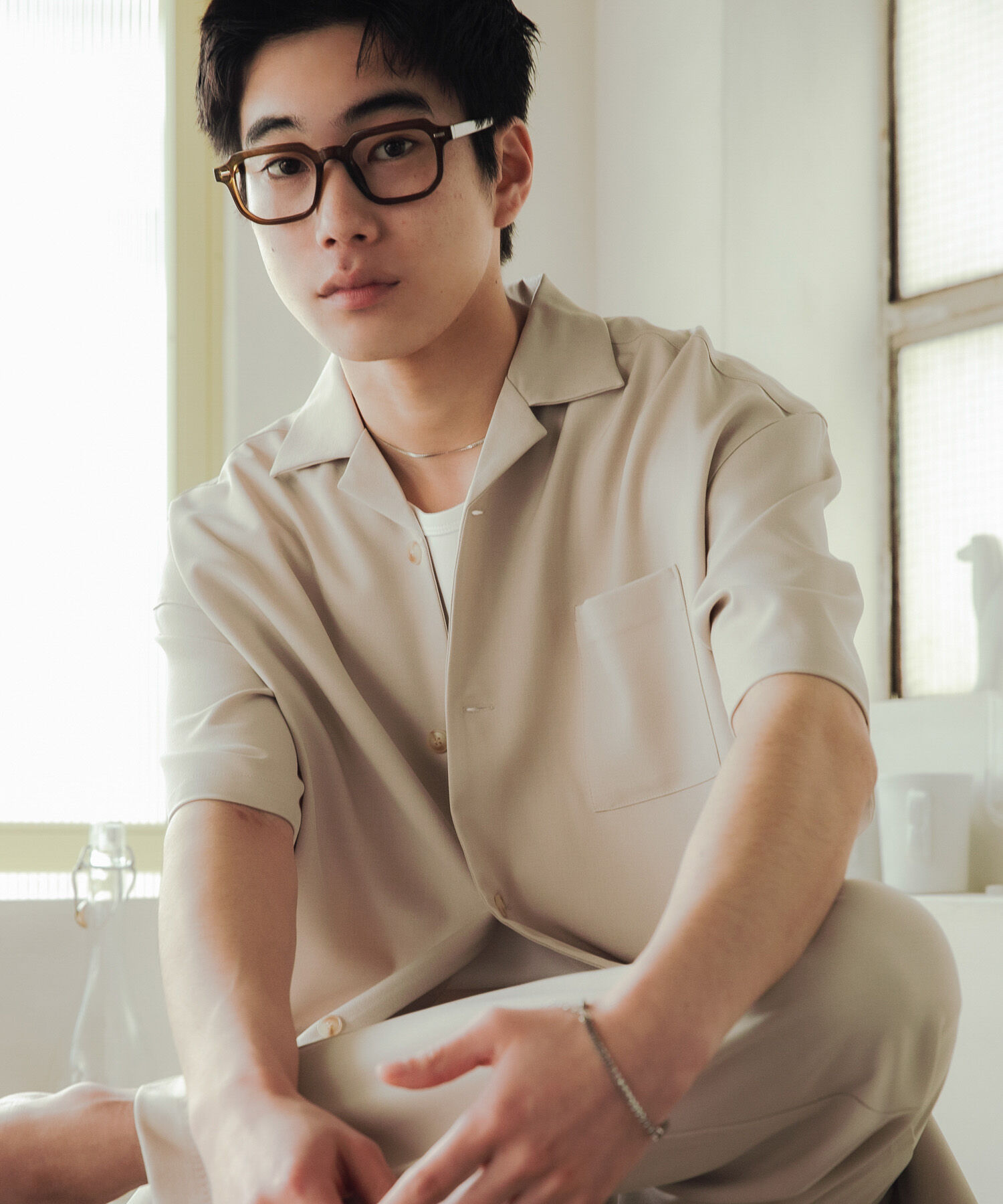 SENSE OF PLACE by URBAN RESEARCH「『速乾』ドライタッチオープンカラールーズショートスリーブシャツ」|シャツ・ブラウス|ライトベージュ