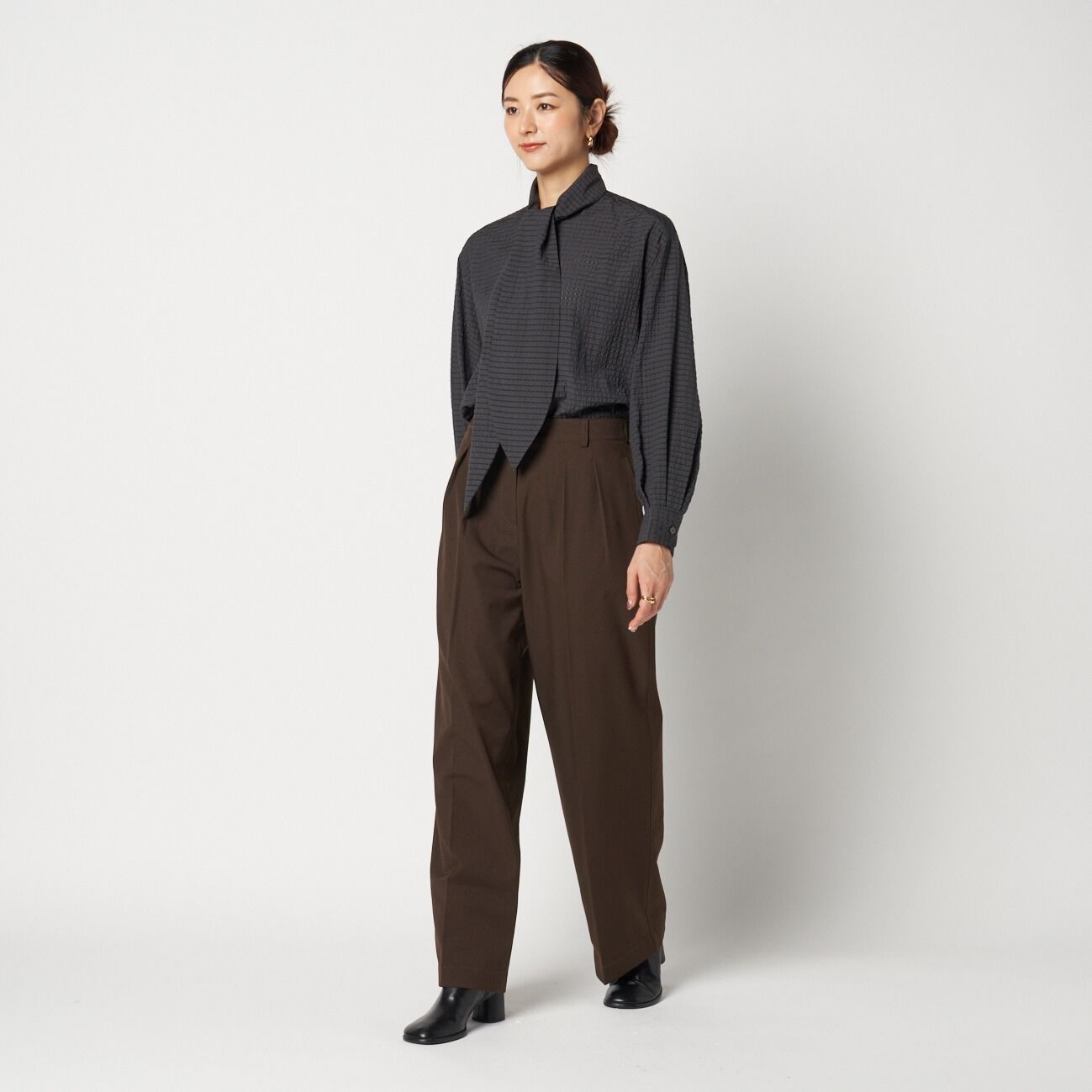 HELIOPOLE「HELIOPOLE SHEER CHECK BOWTIE BLOUSE」|シャツ・ブラウス|