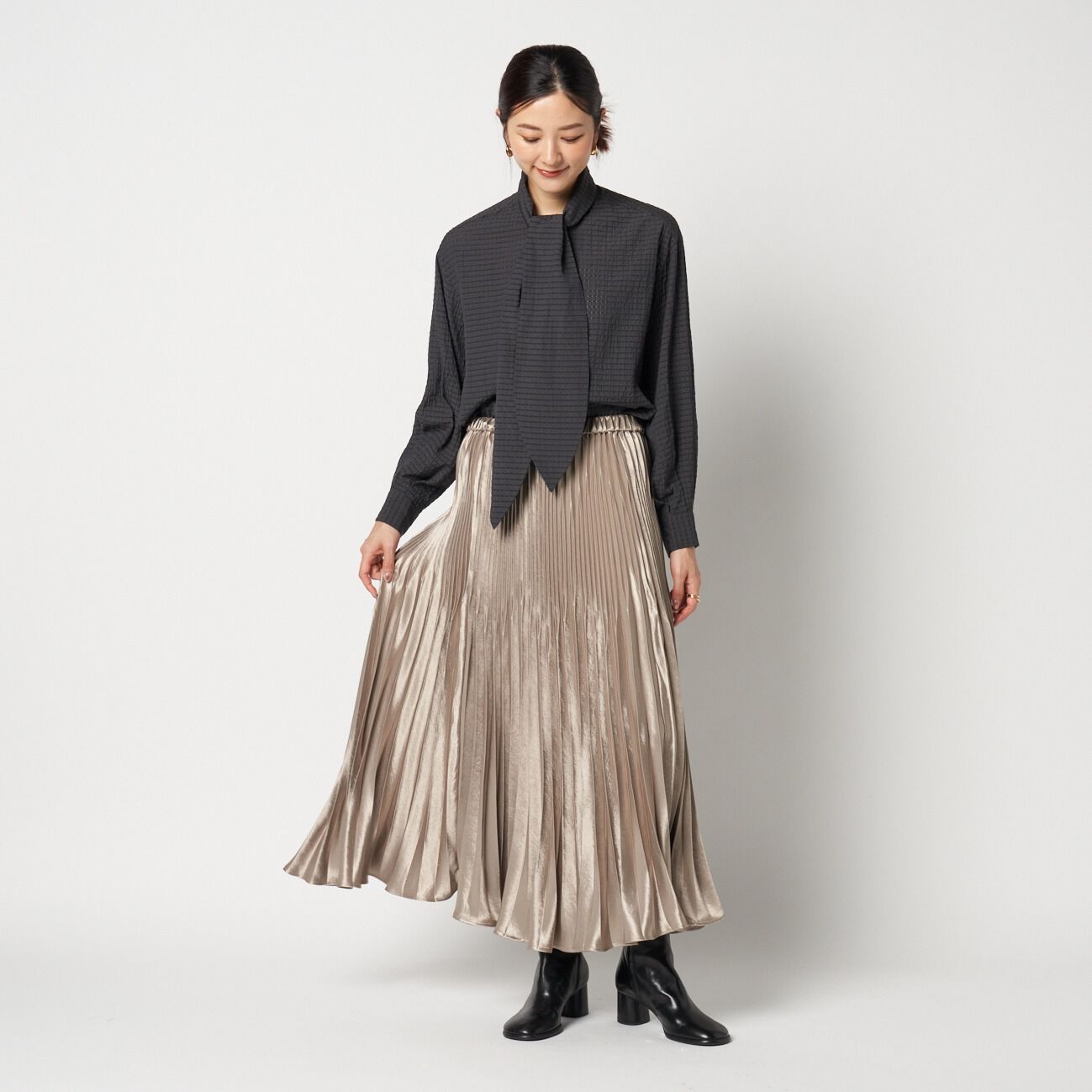 HELIOPOLE「HELIOPOLE SHEER CHECK BOWTIE BLOUSE」|シャツ・ブラウス|