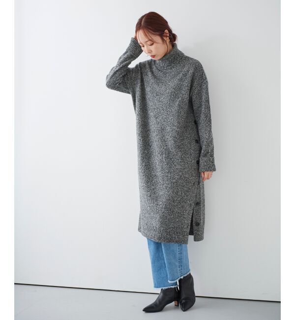 le.coeur blanc「サイドボタンメランジニットワンピース」|その他|ブラック柄