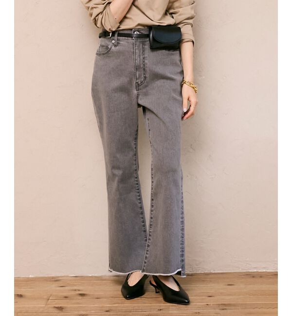  「ストレッチフレアデニムパンツ」|デニム|グレー