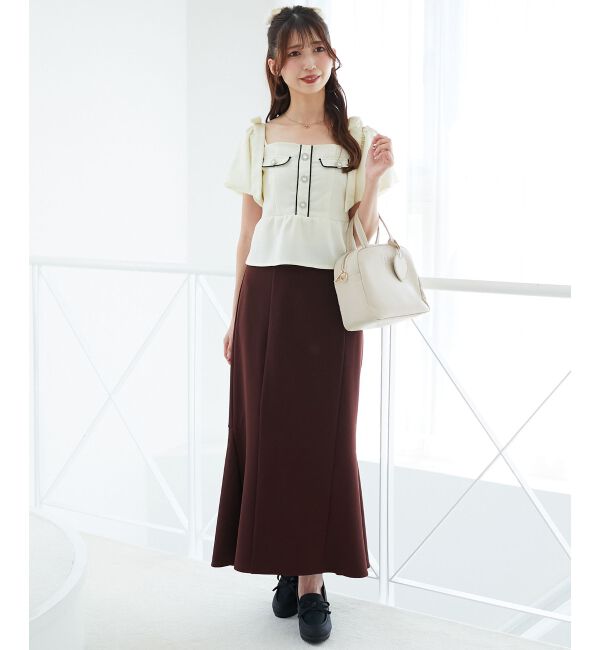  「肩リボンツイードペプラムブラウス」|シャツ・ブラウス|