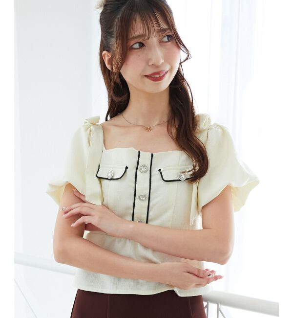  「肩リボンツイードペプラムブラウス」|シャツ・ブラウス|