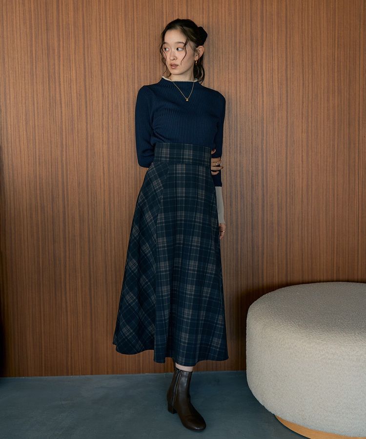 earth music&ecology「バックレースアップチェックスカート」|フレア|