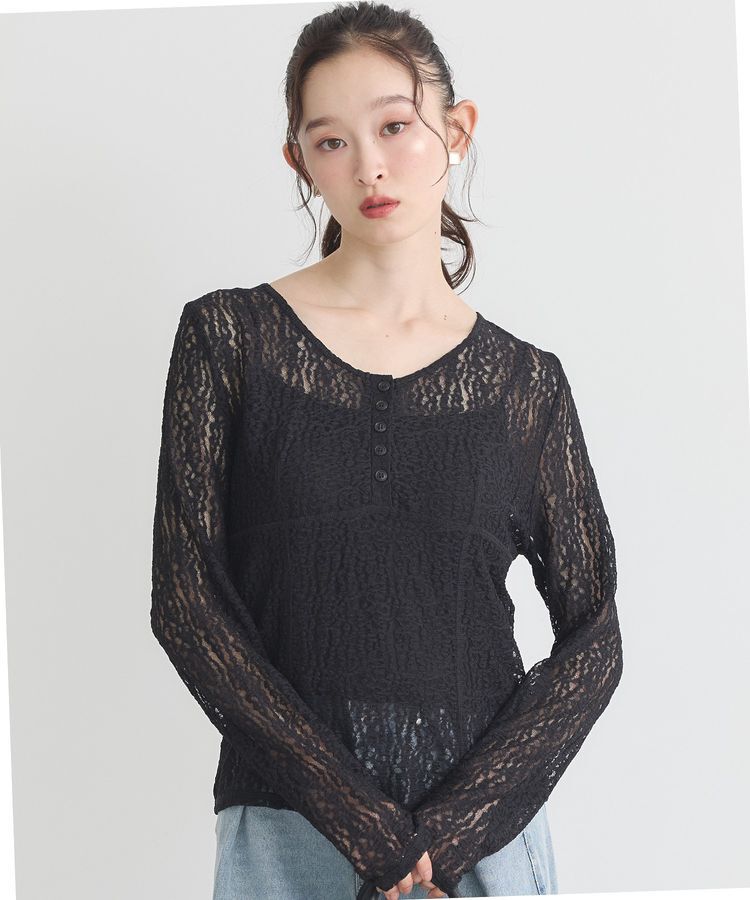 earth music&ecology「フロントボタンレースプルオーバー」|Tシャツ・カットソー|