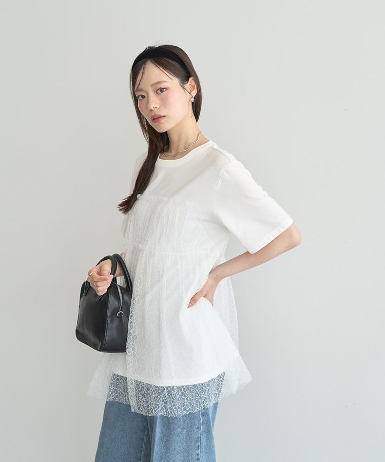 earth music&ecology「ニュアンス柄レースドッキングプルオーバー」|Tシャツ・カットソー|