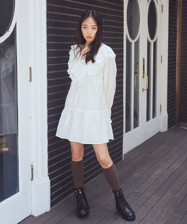 earth music&ecology「サイドリボンラッフルミニワンピース」|ワンピース|