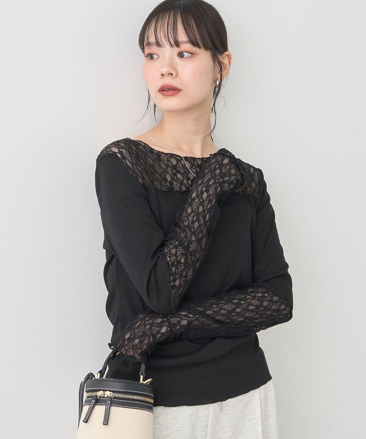 earth music&ecology「レース&times;アイレットプルオーバー」|Tシャツ・カットソー|Black