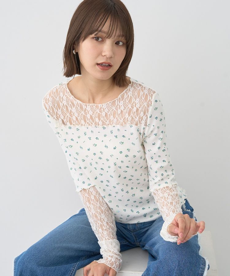 earth music&ecology「レース&times;アイレットプルオーバー」|Tシャツ・カットソー|フラワー