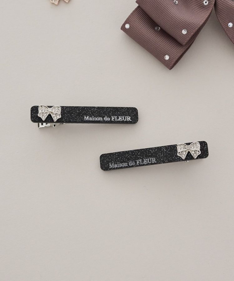 Maison de FLEUR「【2個セット】ビジューリボンアクリルクリップセット」|その他|ブラック