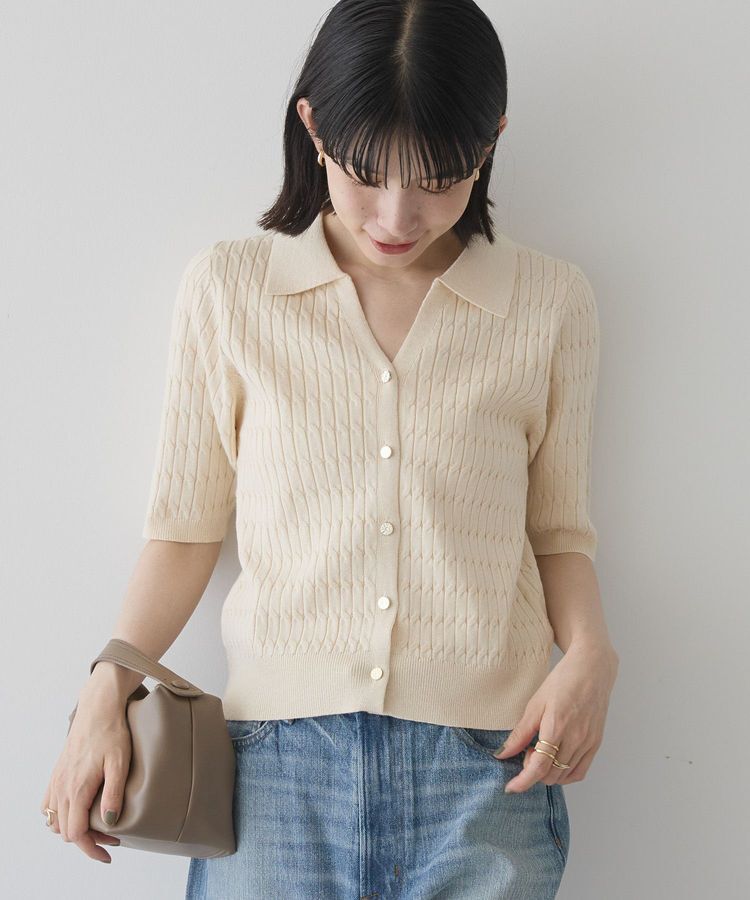 AMERICAN HOLIC「【2WAY】金ボタン衿付きケーブルプルオーバー」|ニット・セーター|