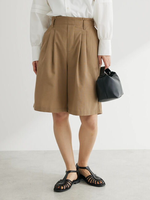  「綿麻混ハーフパンツ」|その他|ダークベージュ