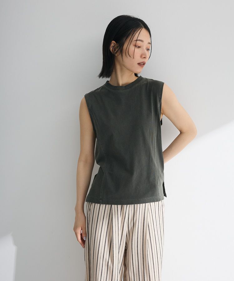 Green Parks「・DOUBLE FLAGS ピグメント切替ノースリTEE」|Tシャツ・カットソー|Charcoal Gray