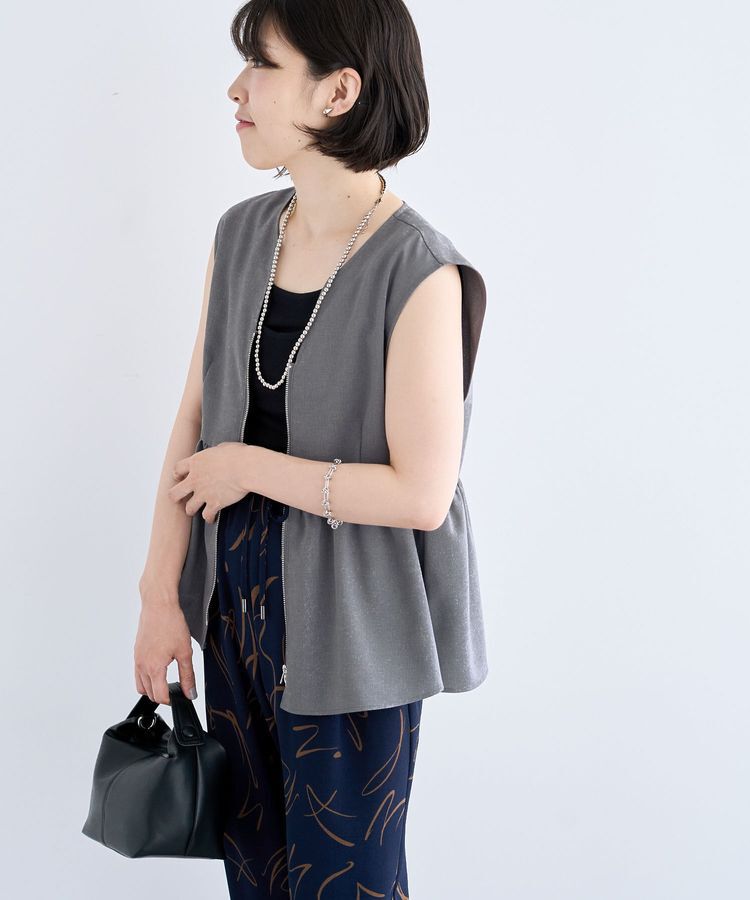Green Parks「麻調ペプラムzipベスト」|ベスト・ジレ|