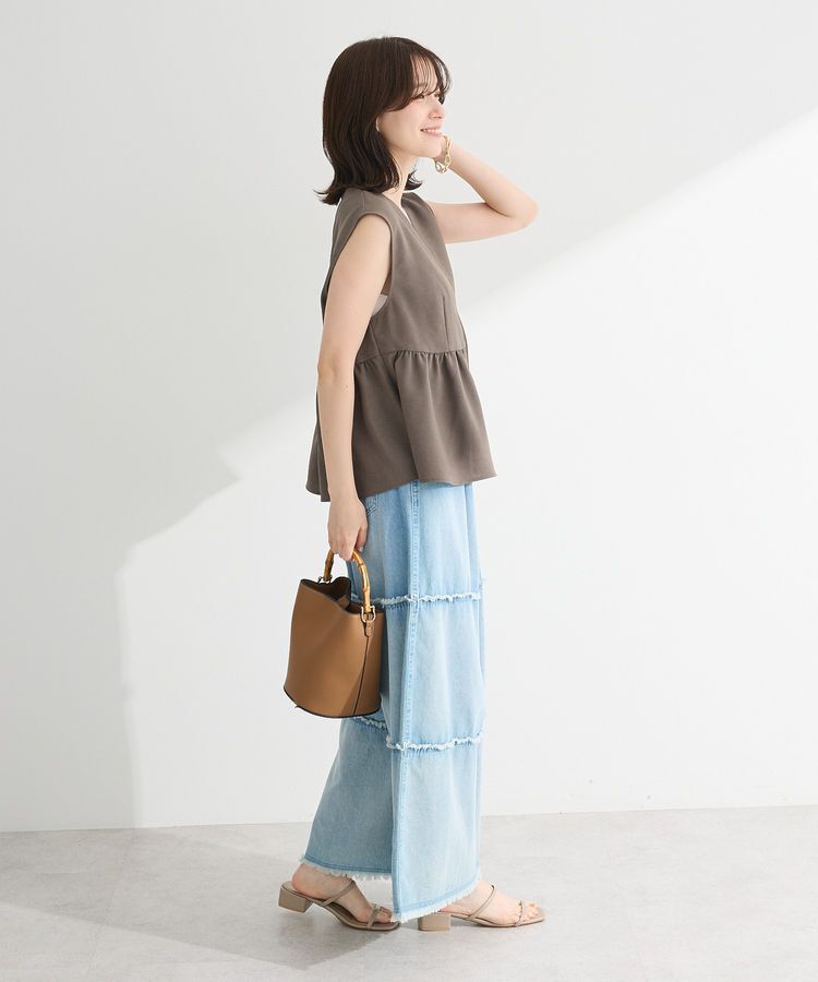 Green Parks「麻調ペプラムzipベスト」|ベスト・ジレ|