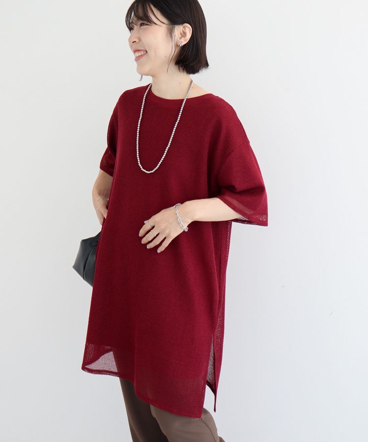 Green Parks「半袖メッシュドッキングチュニック」|チュニック|Dark Red