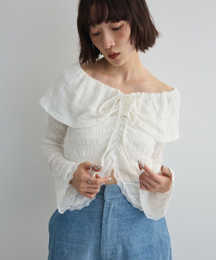 AnriettMusee「シャーリングオフショルプルオーバー」|Tシャツ・カットソー|