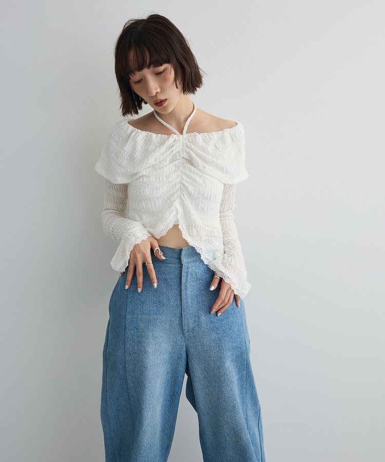 AnriettMusee「シャーリングオフショルプルオーバー」|Tシャツ・カットソー|