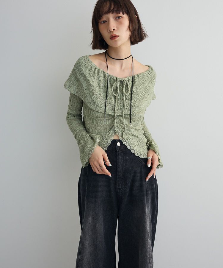 AnriettMusee「シャーリングオフショルプルオーバー」|Tシャツ・カットソー|Mint