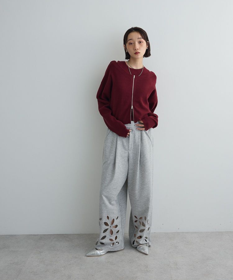 AnriettMusee「フラワーくり抜き刺繍スウェットワイドパンツ」|その他|