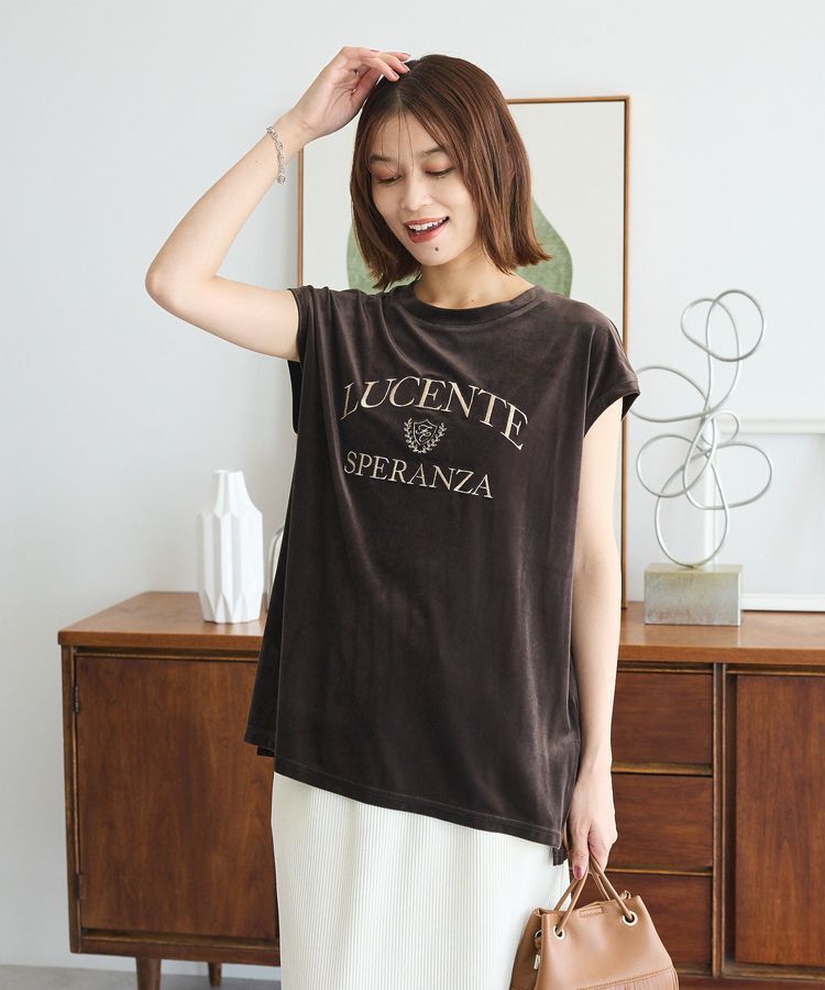 Green Parks「ベロアロゴフレンチスリーブチュニック」|チュニック|Brown