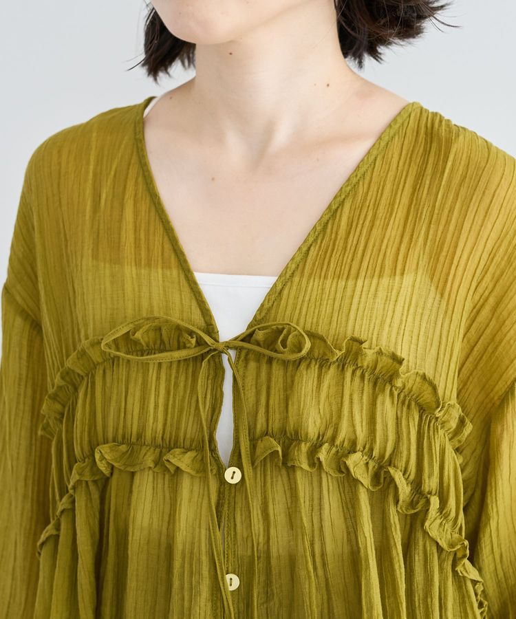 Green Parks「Vネックフリルシアープリーツブラウス」|シャツ・ブラウス|