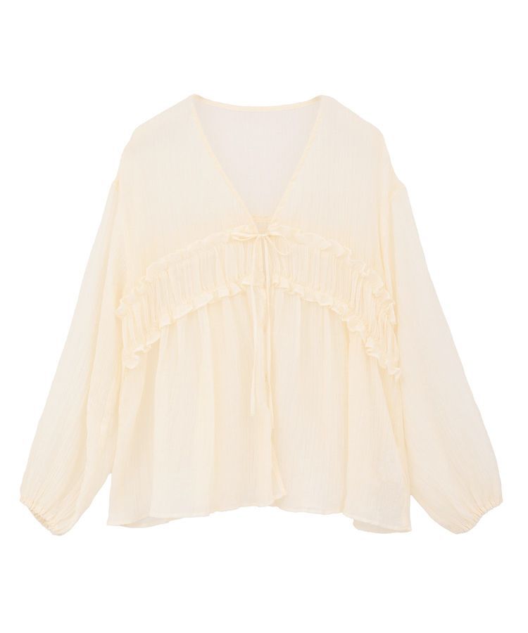 Green Parks「Vネックフリルシアープリーツブラウス」|シャツ・ブラウス|