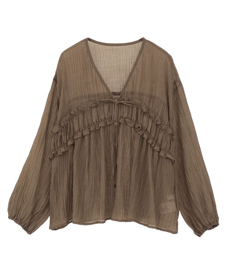 Green Parks「Vネックフリルシアープリーツブラウス」|シャツ・ブラウス|