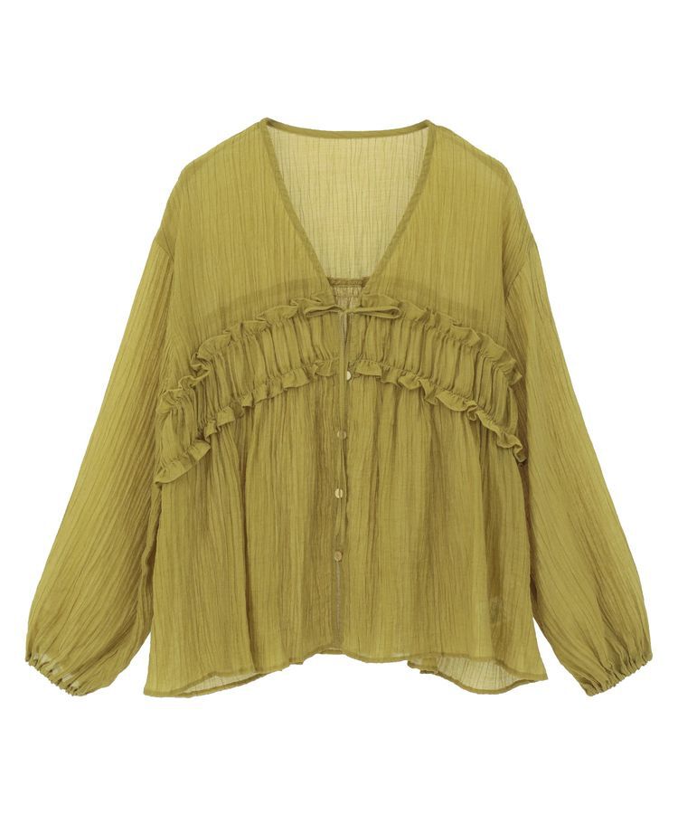 Green Parks「Vネックフリルシアープリーツブラウス」|シャツ・ブラウス|