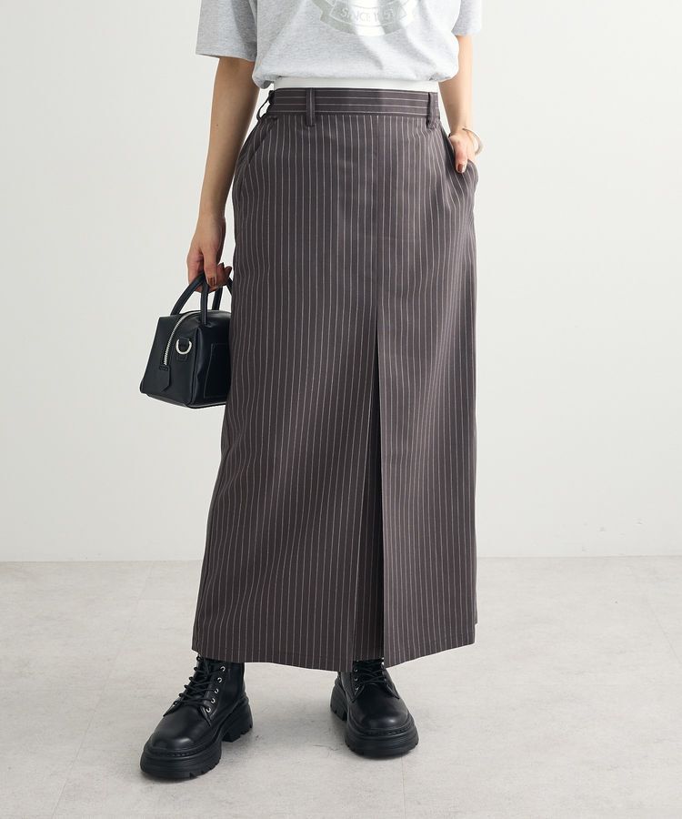 Green Parks「ウエストレイヤーボックスプリーツスカート」|タイト|Charcoal Gray