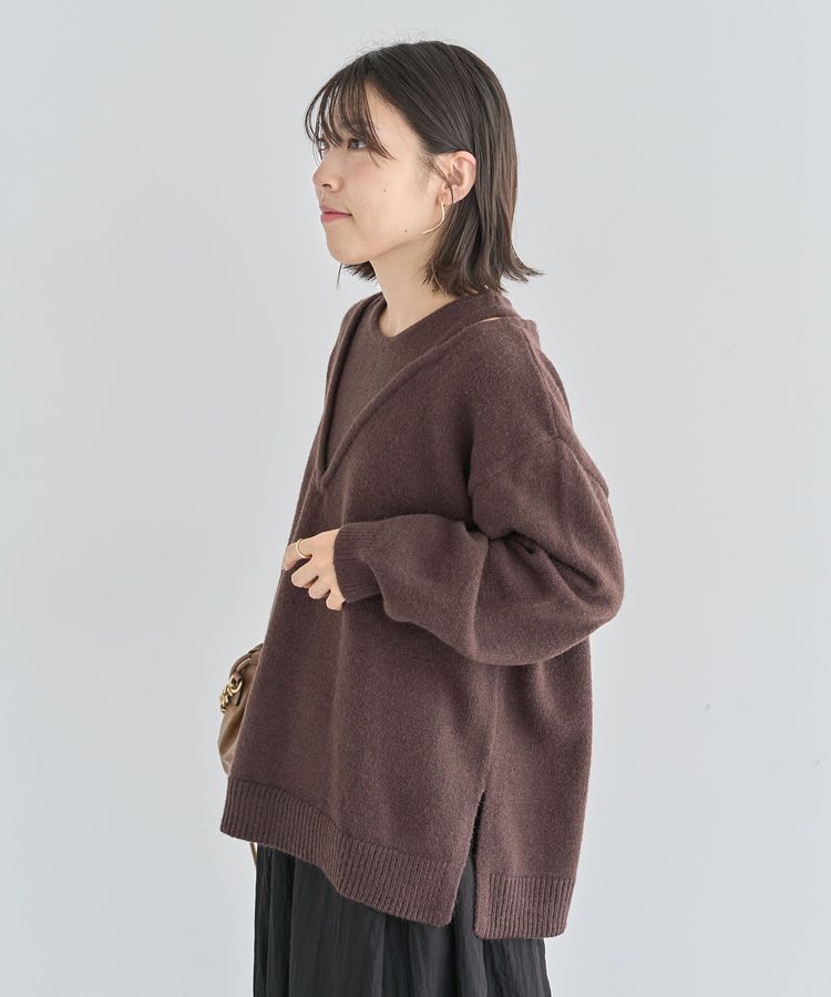 Green Parks「フェイクレイヤードVネックニットプルオーバー」|ニット・セーター|