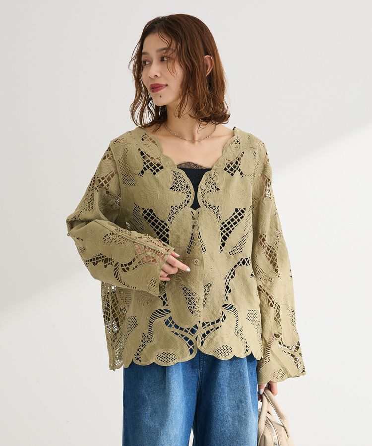 Green Parks「レースカーディガン」|カーディガン|Khaki