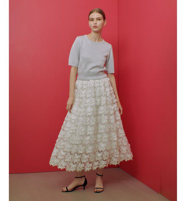 LOULOU WILLOUGHBY「【LOULOU WILLOUGHBY】ケミカルフラワーレーススカート」|フレア|