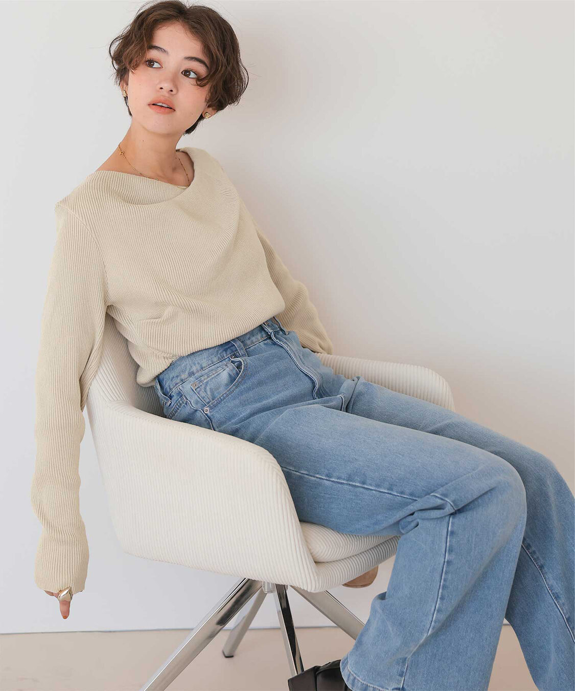 titivate「オフショルダーリブニットトップス」|ニット・セーター|