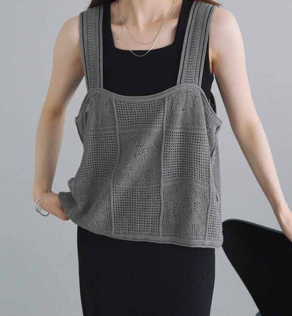  「配色透かし編みビスチェ」|ニット・セーター|グレー