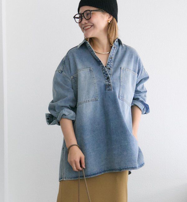  「【＠noricorico102企画】ヴィンテージライクデニムチュニックシャツ」|シャツ・ブラウス|ブルー