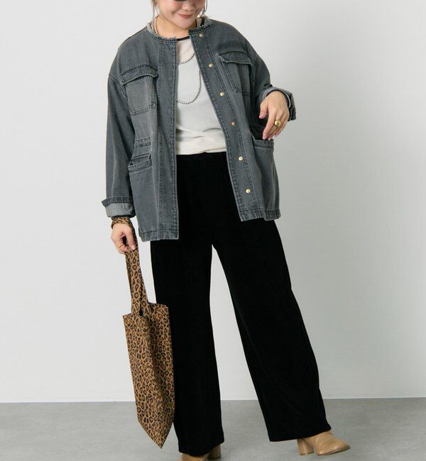  「デニムノーカラーワークジャケット」|デニムジャケット|