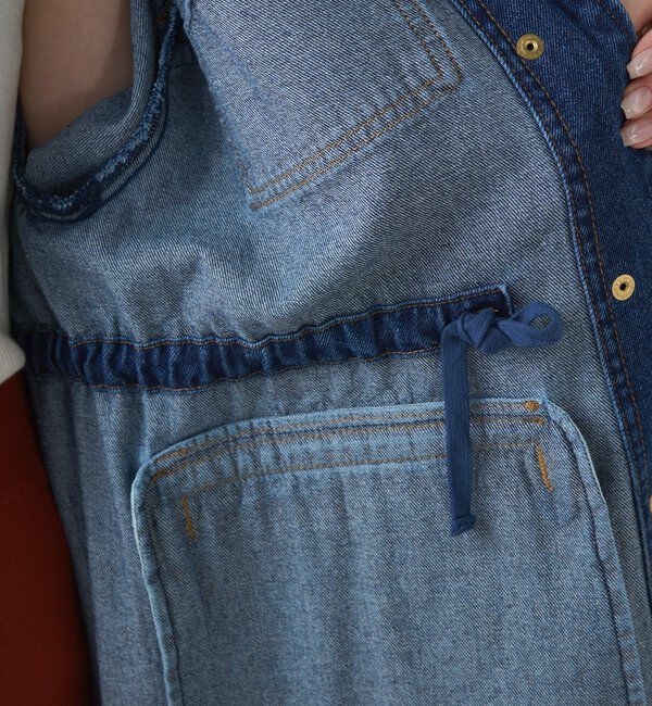  「デニムノーカラーワークジャケット」|デニムジャケット|