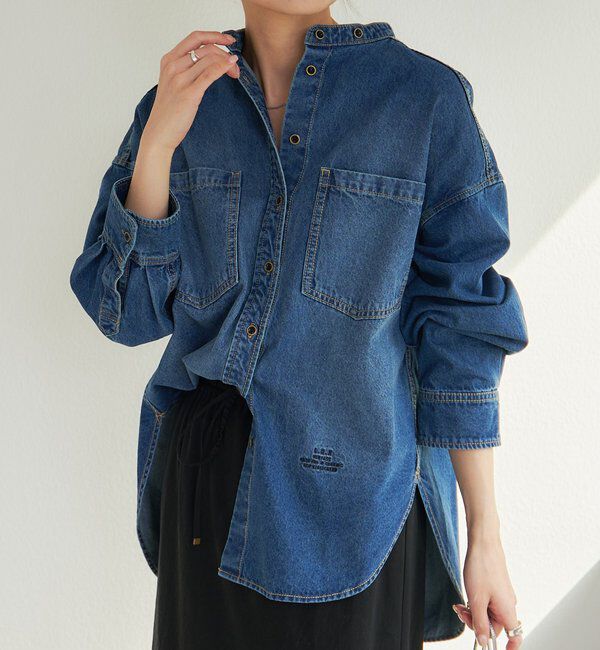  「デニムバンドカラーシャツ」|シャツ・ブラウス|