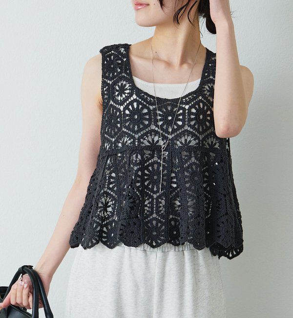  「【リバイバル】カギ針編み風ビスチェ」|ニット・セーター|チャコールグレー