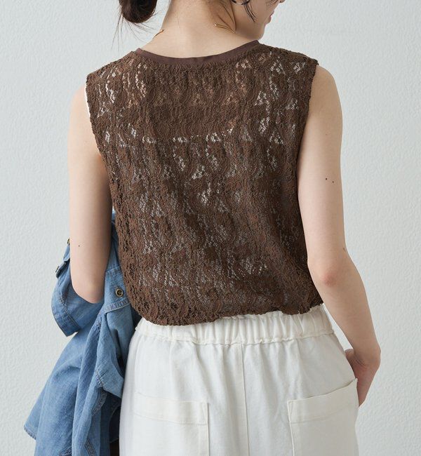  「ストレッチレースノースリーブTシャツ」|Tシャツ・カットソー|