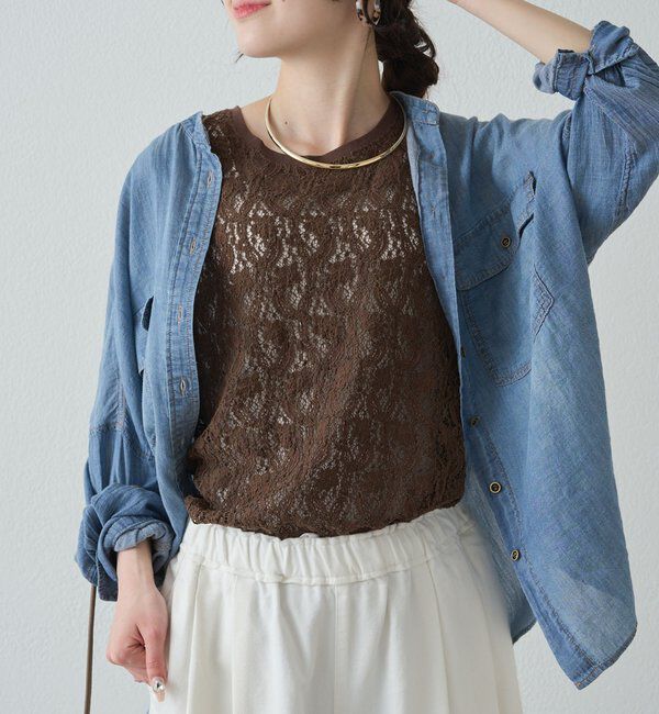  「ストレッチレースノースリーブTシャツ」|Tシャツ・カットソー|